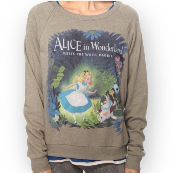 Disney Alice In Wonderland Collection + Forever 21 Green Graphic Sweatshirt M - Picture 1 of 11